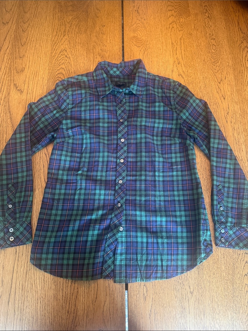 Talbots Women's Plaid Button-Down Shirt in Blue and Green